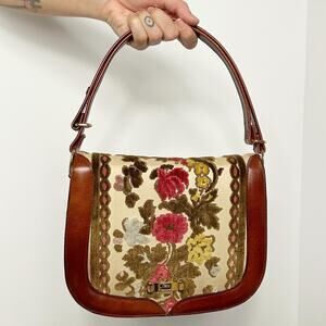 Vintage Tano of Madrid Leather + Velvet Tapestry Handbag/Shoulder Bag
